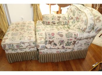 Vintage Upholstered Roll Arm Club Chair With Ottoman