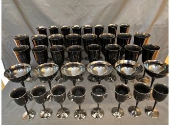 Modern Style Black Glass Stemware  Champagne Flutes, Red & White Wine & More