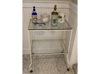 Industrial Shabby Chic- Metal & Glass Cart And Assortment Of Accessories