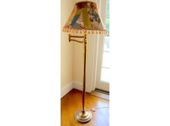 Heavy Brass Floor Lamp With Patchwork Quilt Shade