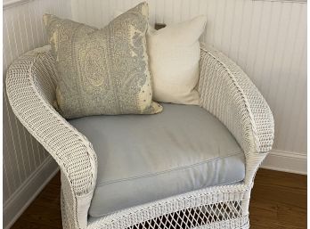 Custom Ralph Lauren White Wicker Club Chair With Down Cushion