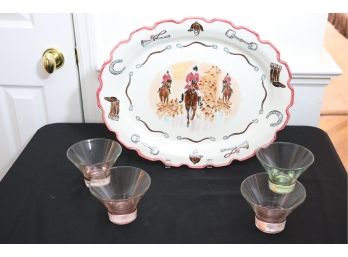 'Opening Day' Horse Riding Platter With 10 Colored Glass Bowls