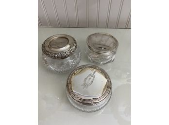 Fun Vanity Assortment Of Crystal And Sterling Silver Jars