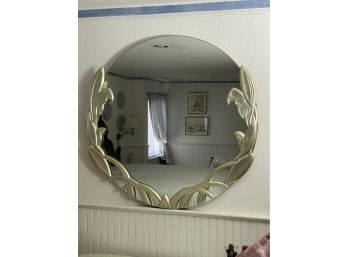 Ornate Circular Mirror With Lilies Surround Applique