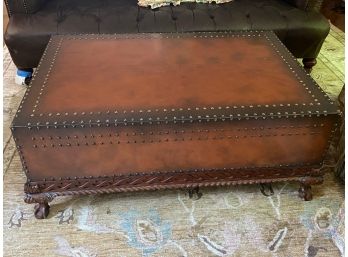 Ralph Lauren Burnished Leather & Wood Coffee Table Chest With Brass Hardware,