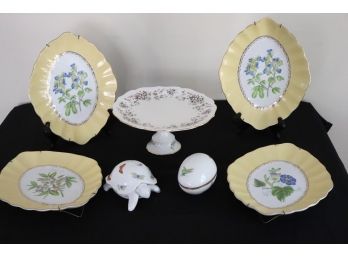 Decorative Fine Porcelain  4 Wall Hanging Plates, Footed Cake Plate & More