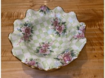 Whimsical Mackenzie Childs Hand Painted Scalloped Check Bowl