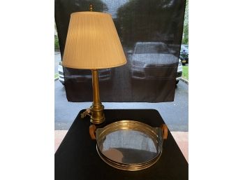 Vintage Ralph Lauren Brass Lamp And Chrome Mirrored Tray