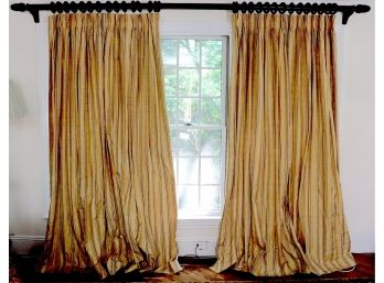 Silk Taffeta Lined Golden Drapes Plus Rod And Finials And 30 Rings Measures 90 Long X 40 Wide