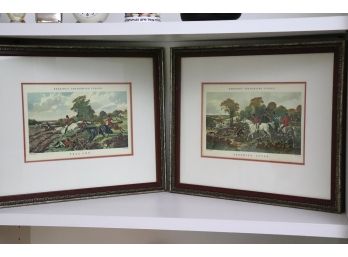 Pair Of Vintage Equestrian Prints In Wood Frames