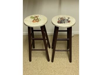Pair Of Hand Painted Bunny Inspired Stools