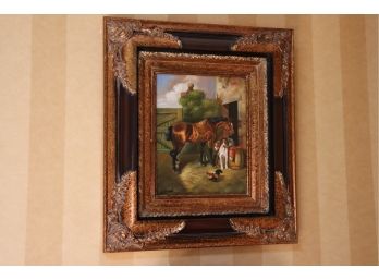 Signed A Berand Painting On Board In Ornate Faux Finish Frame