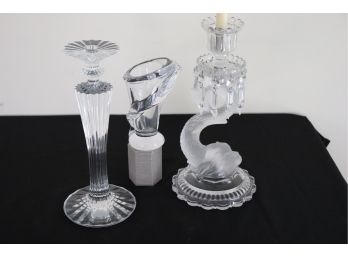 Vintage Baccarat Candlestick Holder, Art Vannes France Crystal Vase & More