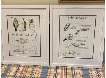 Fabulous Pair Of Seafaring Instructional Prints- Fillet And Shucking 101
