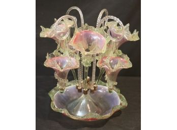 Stunning Antique Victorian Style Hand Blown Glass Epergne