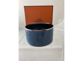 Hermes Sellier Lite Blue And White Chunky Bangle For Medium To Large Hand