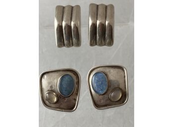 Two Pair Of Sterling Silver Clip On Earrings One Pair Signed TRN 45 Mexico And Other JNG EBIRI