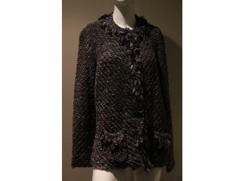 Armani Collezioni Womans Fringed Sweater Cardigan