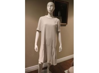 Brunello Cuccinelli Woman's Beige Lined Short Sleeve Dress With Beaded Collar