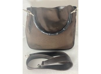 Gucci Nylon And Leather Handbag With Leather Shoulder