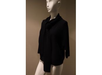 Escada Womans Black Hip Length Knit Sweater With Attached Scarf