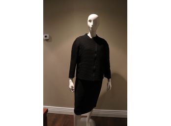 Armani Collezioni Womans Ribbed Black Dress With Matching Zippered Jacket