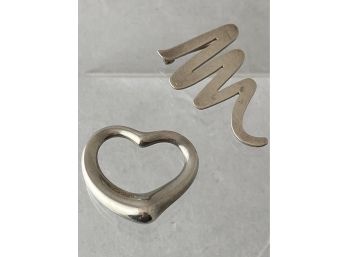 Tiffany And Company Sterling Silver Paloma Picasso Heart Plus Sterling Zigzag Brooch Pin
