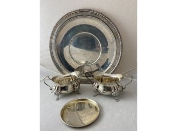 4 Sterling Silver Pcs Include Poole Sugar & Creamer And Whiting Plate Plus  Wine Coaster Approx. 20.63 Ozt