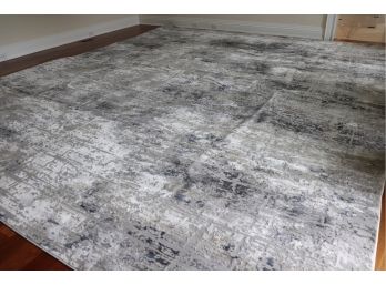 Beautiful Large Modern Abstract Blue, Silver And Taupe Area Rug 15 X 12 Ft