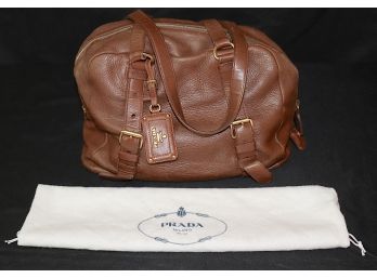 Prada Deerskin Leather Handbag In Cognac Color With Original Dust Cover, Lock & Keys