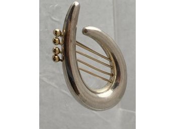 14K YG & Sterling Silver Harp Brooch Pin