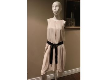 Brunello Cuccinelli Womans Light Cream Lined Belted Sleeveless Dress