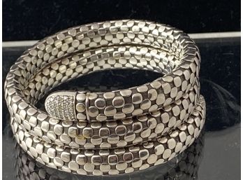 John Hardy Womans Sterling Silver Snake Bracelet With  18k Diamond Tips