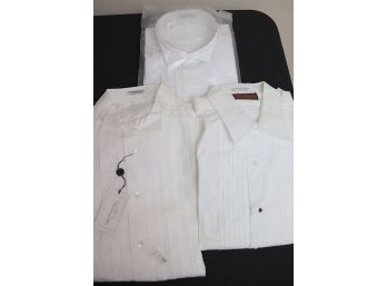 3 Assorted Mens White Tuxedo Shirts From Various Makers