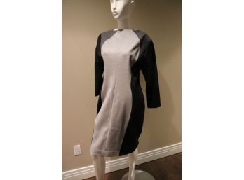 Escada Womans 2 Tone Grey/black Wool Long Sleeve Dress