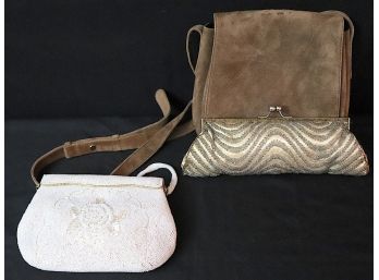 Donna Karan NY Suede Crossbody Handbag & 2 Beaded Clutch Style Evening Bags