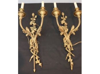 Pair Of Beautiful Ornate Vintage Candelabra Sconces
