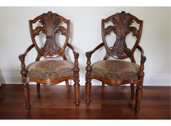 Pair Of Vintage Century European Style Fleur De Lis Carved Chairs In Very Good Used Vintage Condition