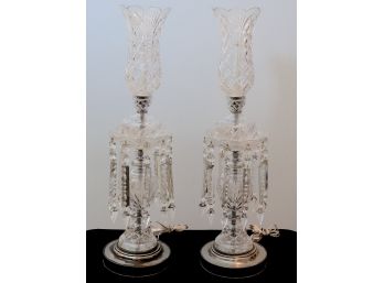 Stunning Pair Of Louis XVI Style Bohemian Luster Cut Crystal Table Lamps