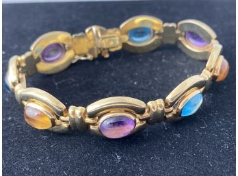 14K YG Italy Womens Size 6.75 Inch Bracelet With Multi Colored Stones