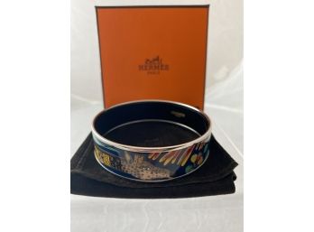 Hermes Bangle With Giraffe And Floral Motif Plus Pouch And Box