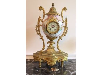 Antique AD Mougin French Porcelain And Gilt Bronze Urn-form Mantle Clock