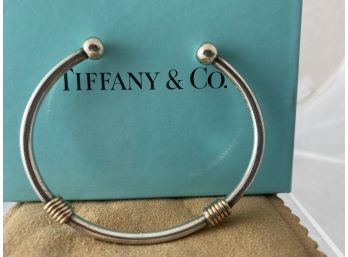Tiffany And Company Sterling Silver Bracelet With 14 K Yellow Gold Spiral Accents