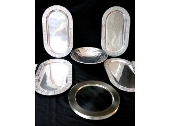 5 Assorted Wilton Armetale Metal Serving Pieces & 7 Polished Metal Chargers