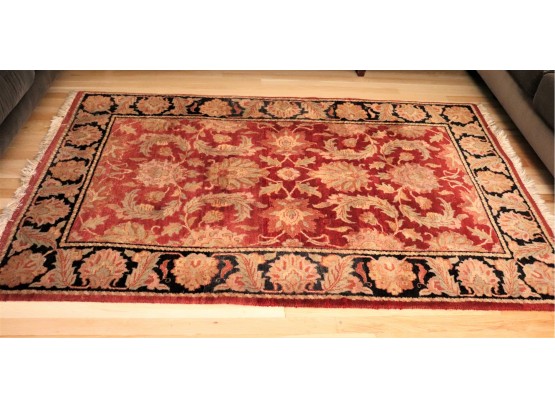 Handmade Rug From India With A Scrolled Leaf Pattern