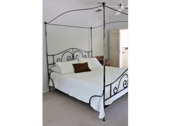 Wrought Iron Kings Size Bed Frame With Canopy Top - Includes Bedding & Pillows No Mattress Or Box Spring
