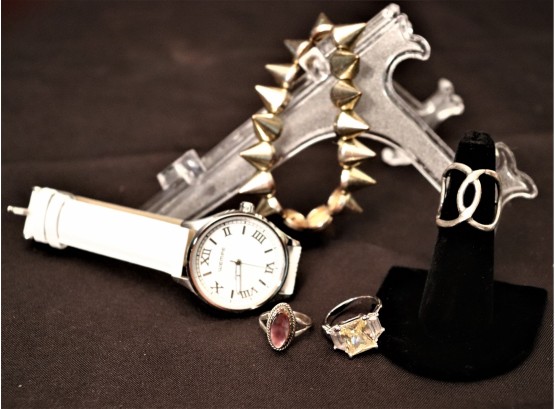 Womens Jewelry Includes A Wempe Stainless Steel Watch, Pretty Rings & Fun Stretch Spike Bracelet