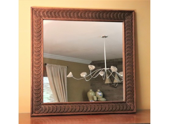 Carved Oak Wood Wall Mirror With A Detailed Border In A South Western Style