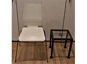 Small Accent Chair & Small Metal Side Accent Table With A Rustic Look