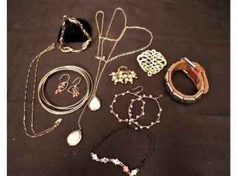 Collection Of Fashion Jewelry Includes Assorted Sized Necklaces, Earrings & Signed Pin